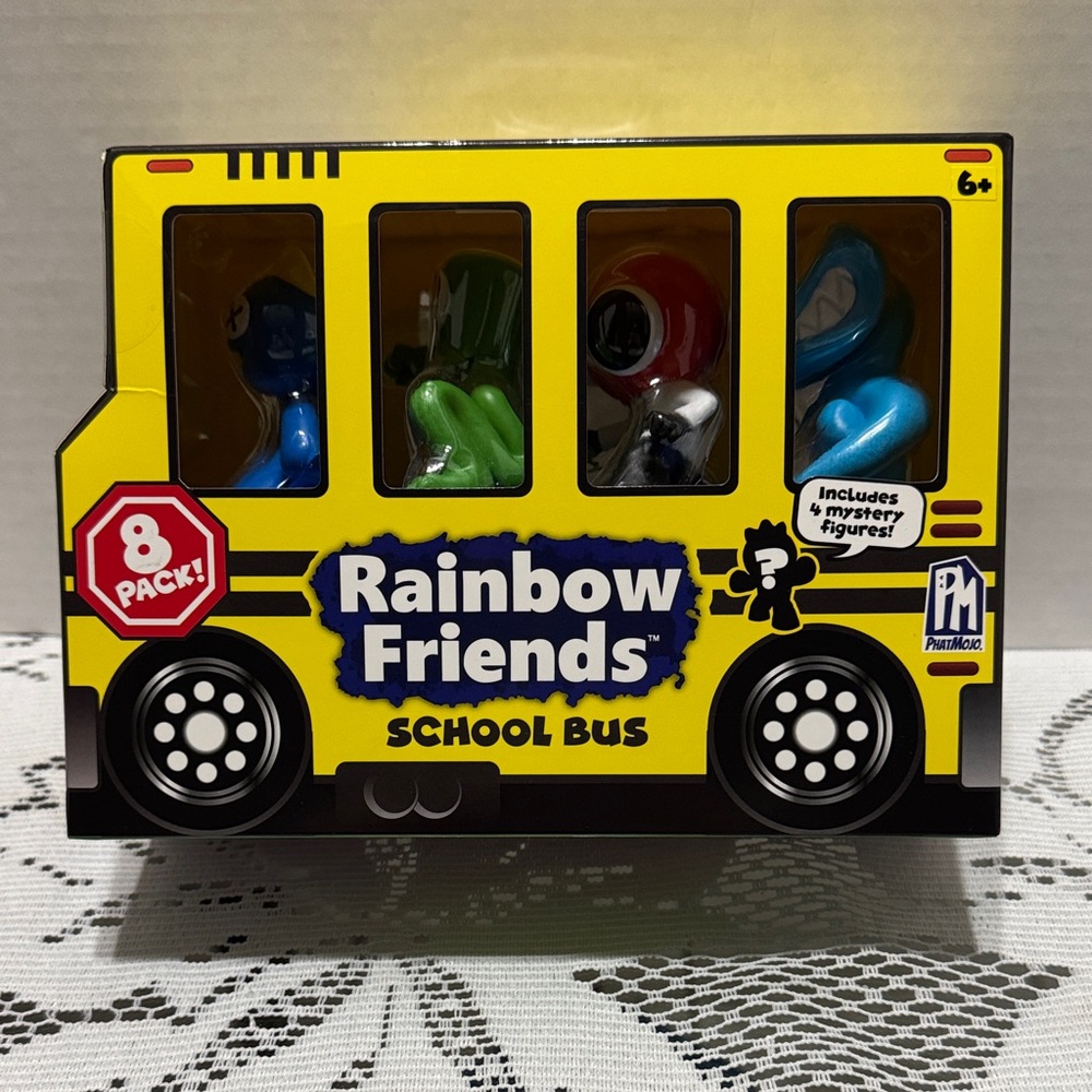 Rainbow Friends School Bus 8 Figures Total Blue Red Green Cyan+4 Mystery Figures